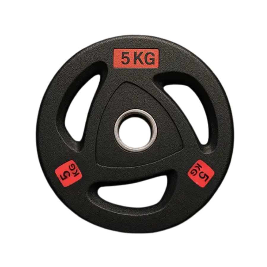 Par de discos olímpicos grip de 5 kg engomados con tomada